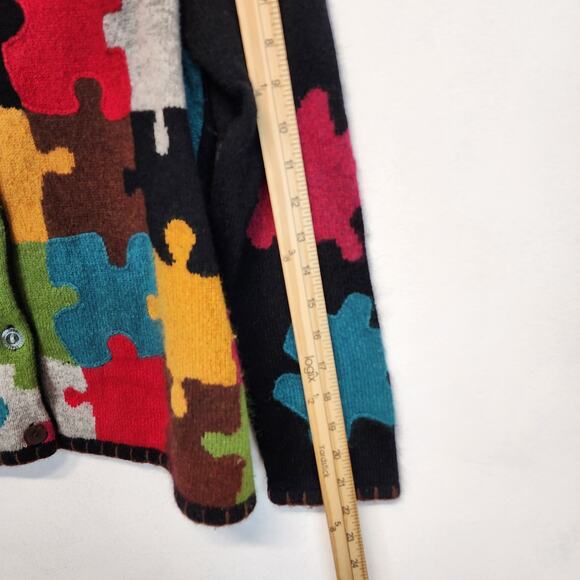 Vintage Susan Bristol Puzzle Knit Cardigan Size M Embroidery Silk Angora Autism - Picture 13 of 15